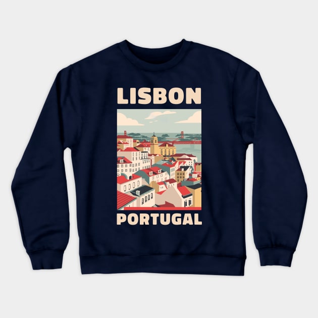 A Vintage Travel Art of Lisbon - Portugal Crewneck Sweatshirt by goodoldvintage